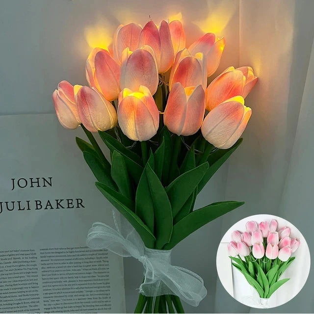 5/10pcs LED Tulips Artificial Flowers PU Tulip Fake Flower Bouquet Night Light for Home Garden Decoration Wedding Birthday Gift - Jamboshop.com