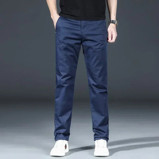 Straight Casual Pants Men Clothing Cotton Khaki Roayl Blue Trousers For Male 2023 Spring Autumn Black Pants Regular Fit