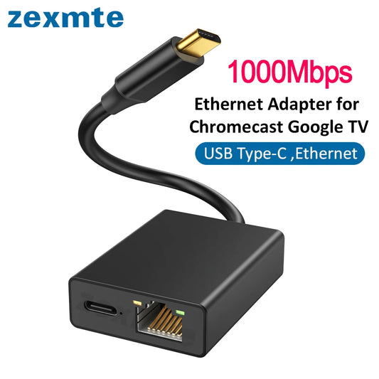 Zexmte Ethernet Adapter for Chromecast 4K Google TV USBC Type-C to 1000Mbps Network Card for Smartphones Tablets Android Devices - Jamboshop.com