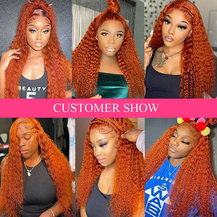 Orange Ginger Lace Front Wig Curly Human Hair Wigs For Women 30Inch Deep Wave Frontal Wig 13x4 13x6 HD Lace Front Human Hair Wig - Jamboshop.com