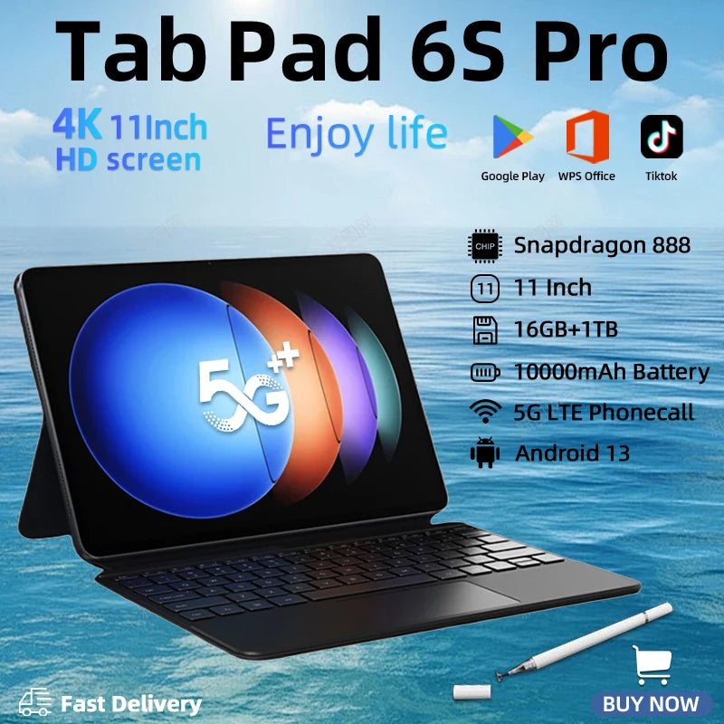 2024 Original Global Version Pad 6S Pro Snapdragon 888 Tablet PC Xiao Android 13 10000mAh 16GB+1TB 5G Dual SIM Card HD 4K Mi Tab