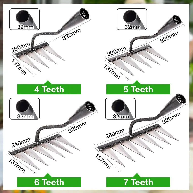 4/5/6/7 Teeth Carbon Steel Garden Hand Rake Farm Tool Weeding Scarifier Agricultural Nail Harrow Metal Harrow Garden WeedingTool