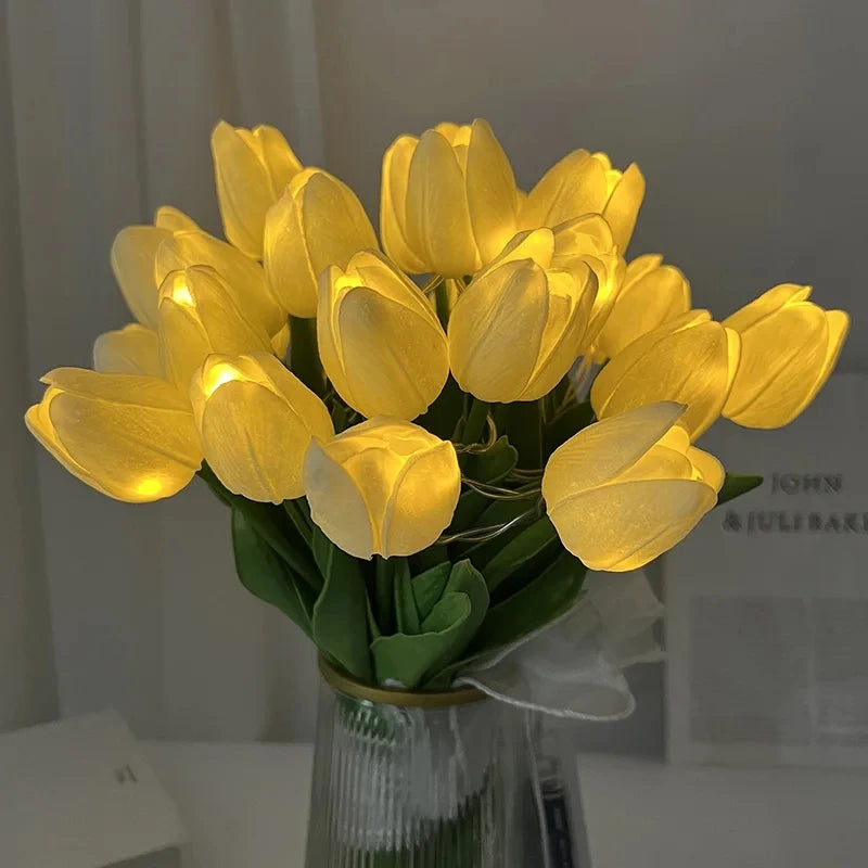 5/10pcs LED Tulips Artificial Flowers PU Tulip Fake Flower Bouquet Night Light for Home Garden Decoration Wedding Birthday Gift - Jamboshop.com