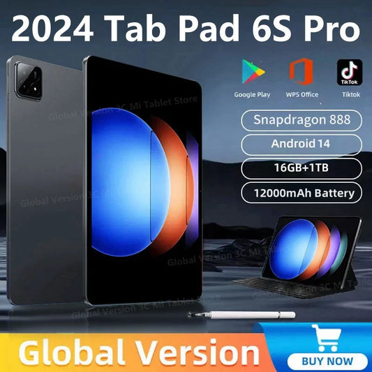 2024 Original Global Version Pad 6S Pro Tablet PC Snapdragon 888 Android 14 12000mAh 16GB+1TB 5G Dual SIM Card HD 4K Mi Tab