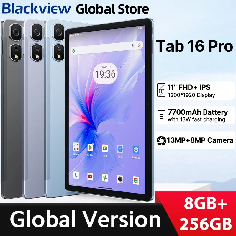 Blackview Tab 16 Pro Tablet Android 8GB+256GB 11'' FHD+ Display  Widevine L1 7700 mAh Battery  Android 14 Tablet PC