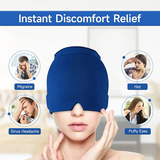 Migraine Headache Hat Head Eye Coverage Gel Hot Cold Therapy Headache Migraine Relief Cap Pressure Pain Relief Head Massage