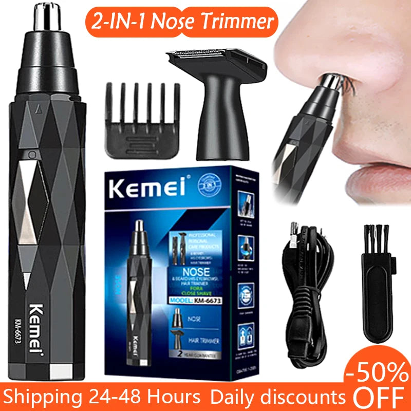 Kemei 2in1 rechargeable nose hair trimmer beard trimer mens eyebrow nose trimmer for nose and ear cleaner hair removal machine