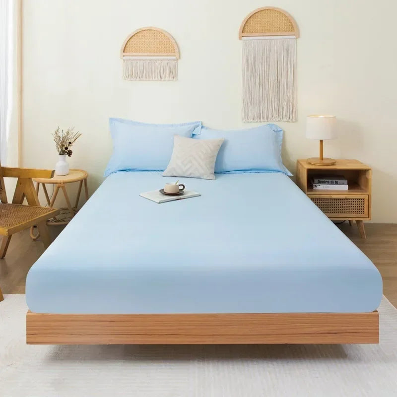 Cotton Fitted Bedsheet with Elastic Band Solid Color Dustproof Mattress Cover King Queen Size Beds Sheets Pillow Case Home Decor - Jamboshop.com