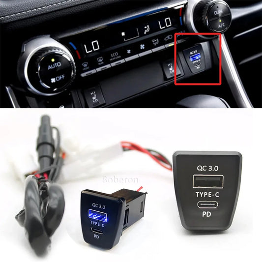 Car Fast Charger QC3.0 USB Type-c Interface Adapter Charging Interface Socket for Toyota Rav4 2020 2021 Auto Accessories - Jamboshop.com