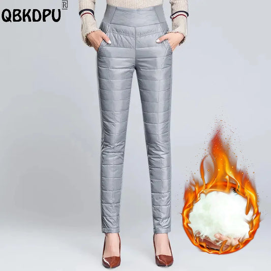 Fall Winter Slim Windproof Down Cotton Pants Snow Wear Fashion Pencil Sweatpants Women Warm Thick High Waist Skinny Pantalones