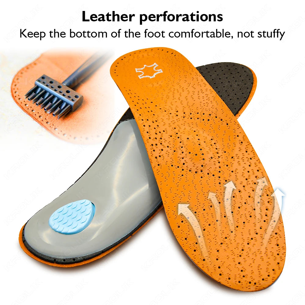 Leather Orthopedic Insole Orthotic Arch Support Instep Flat Foot Shoe Pad PU Latex Antibacterial Active Carbon Foot Care Unisex