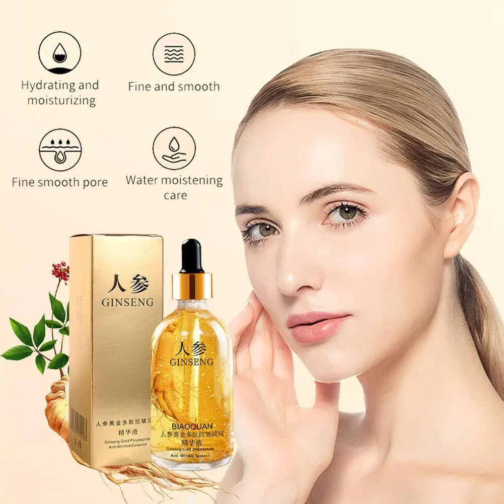 Gold Ginseng Face Serum 100ml Polypeptide Lightening Skin Moisturizing Facial Serum Smoothing Skin Care Products Deep Hydration