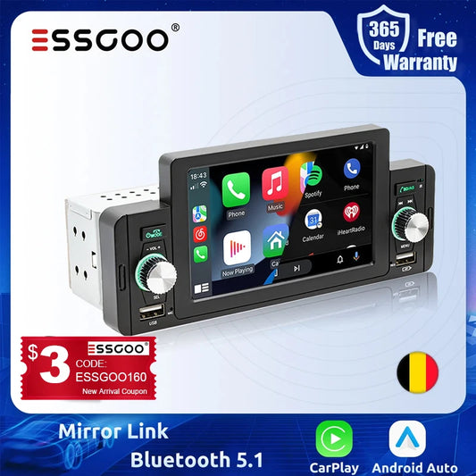 ESSGOO 5 Inch Car Radio 1 Din CarPlay Android Auto Multimedia Player BT 5.1 MirrorLink FM Receiver For Volkswagen Nissan Toyota - Jamboshop.com