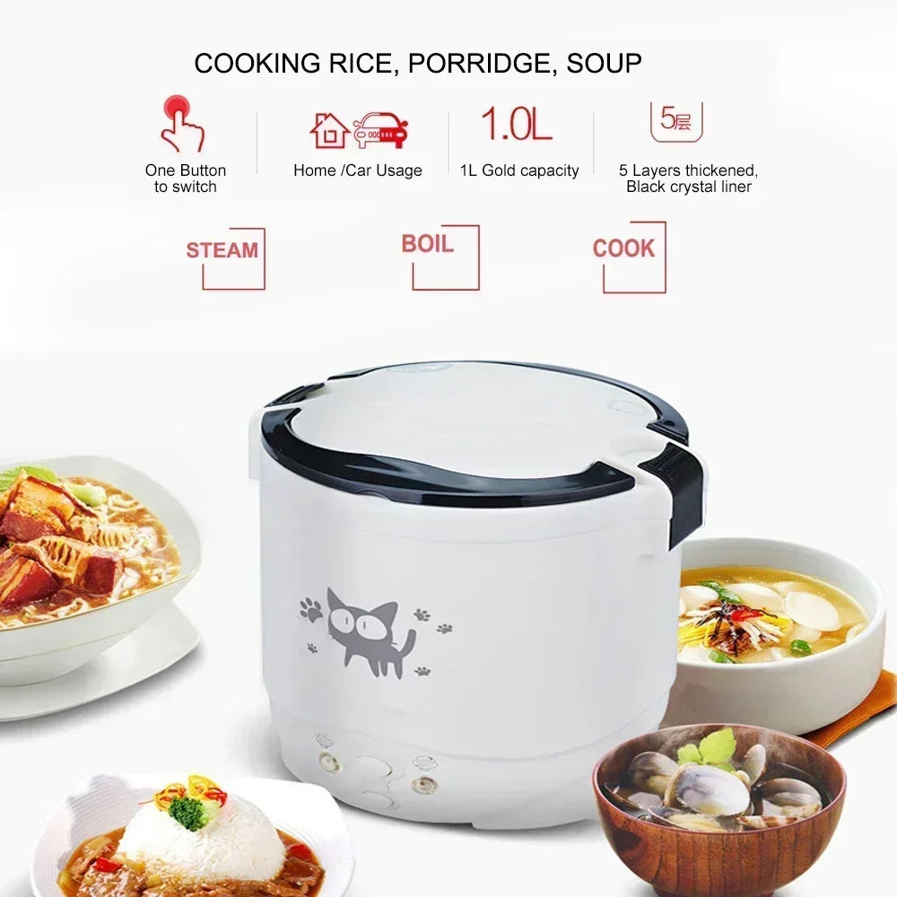 Car Mini Rice Cooker 12v 24V 220V Car Multicooker Self-driving Soup Porridge Portable Truck Smart Steamer Ramen for 1-2 People - Jamboshop.com