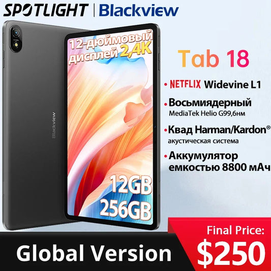 【World Premiere】12 inch Blackview Tab 18 Tablet 8/12GB+256GB 16MP 2.4K FHD+ Display 8800mAh Battery Widevine L1 MTKHelio G99 33W