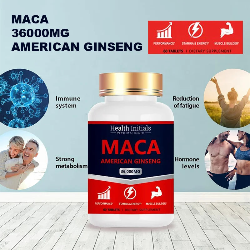 Natural Maca Ginseng Capsules, Peruvian Maca Root + Ginseng Supplement,Erection Supplement for Men