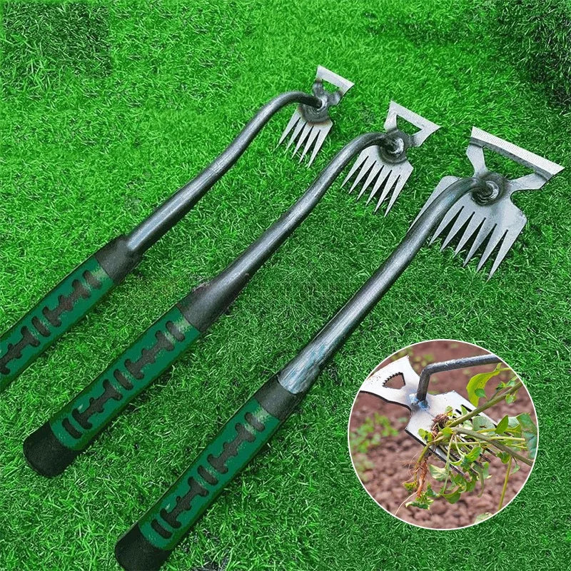 2In1 Garden Rake Manual Weed Grass Rooting Tool Puller Shovel Gardening Loose Soil Harrow Leaves Collect Agricultural Farm Tools