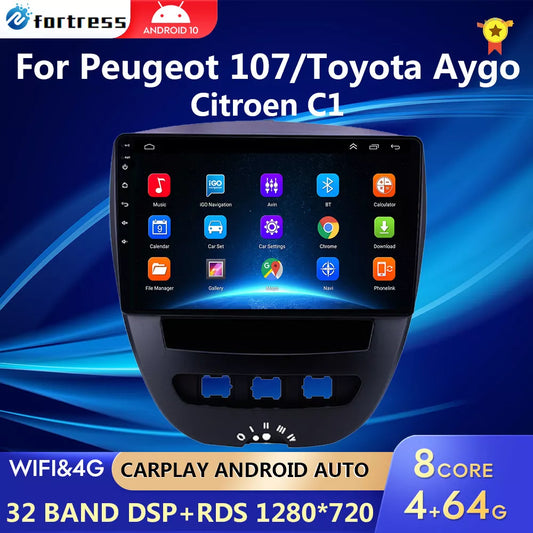 Android 10 2 Din Car Multimedia Player For Peugeot 107 Toyota Aygo Citroen C1 2005-2014 Head Unit Stereo GPS Navigation BT WIFI - Jamboshop.com