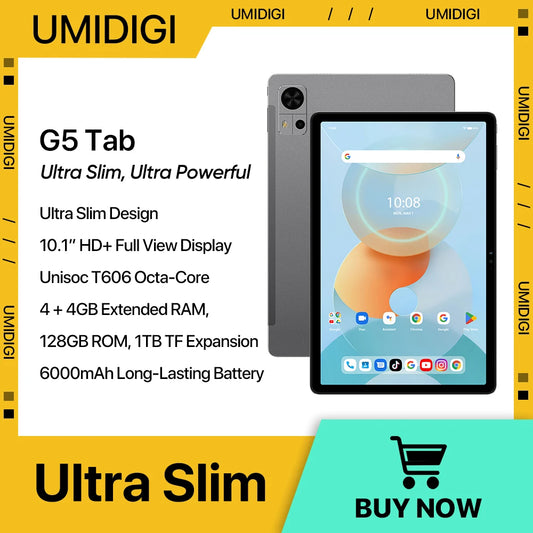 NEW Tablet UMIDIGI G5 Tab Smart tablet Android 13 10.1" HD  Unisoc T606 128GB 6000mAh Mega Battery AI Face Unlock
