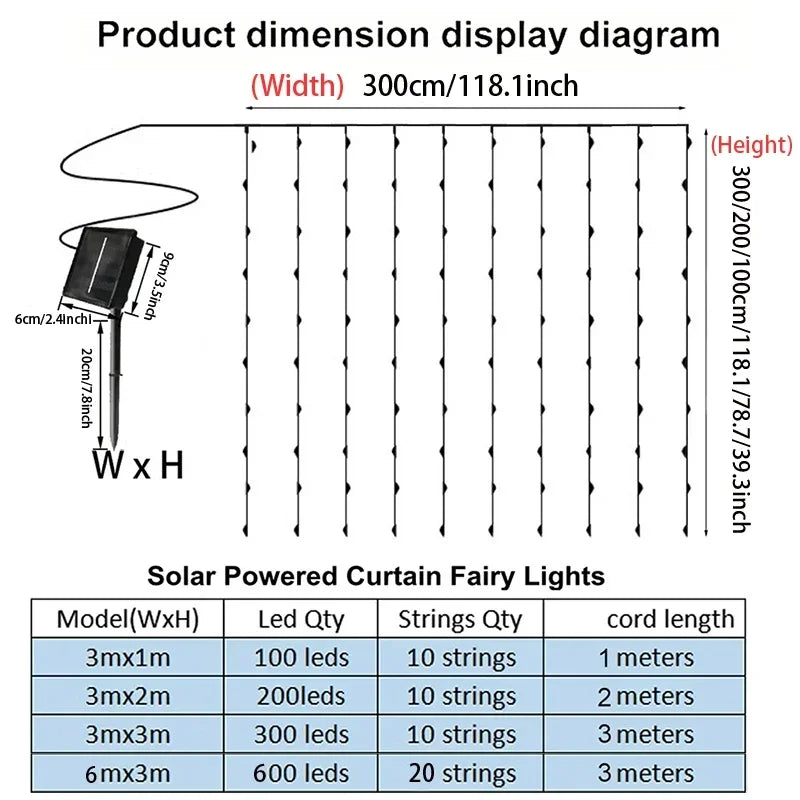 1pc Christmas 8 Lighting Modes Solar Curtain Lights,for Camping Party,Wedding,Home,Patio Gazebo Wall Outdoor Garden Decorations - Jamboshop.com