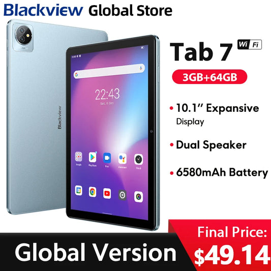 Blackview Tab 7 WIFI Tablet 10.1'' HD+ Display  6580mAh Battery 64GB Android 12 Touch Screen Tablet Dual Speaker