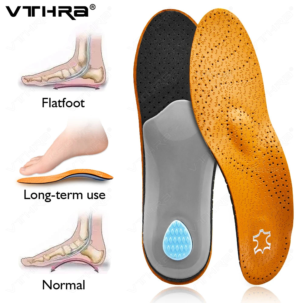 Leather Orthopedic Insole Orthotic Arch Support Instep Flat Foot Shoe Pad PU Latex Antibacterial Active Carbon Foot Care Unisex