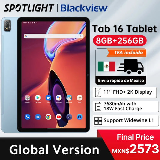 【World Premiere】Blackview Tab 16 Tablet Android 8GB+256GB 11''2k FHD+ Display 7680 mAh Battery Widevine L1 Unisoc T616 Tablet PC