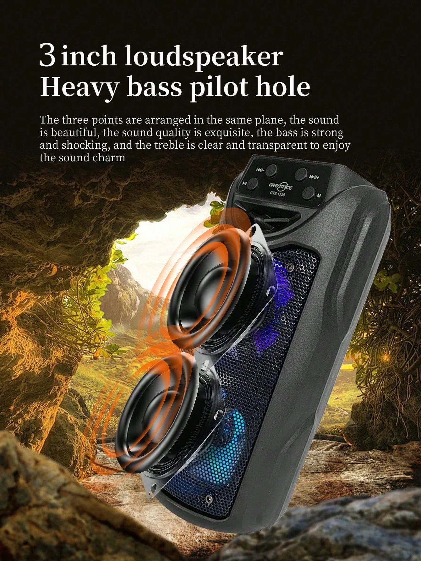 1pc Outdoor Wireless Speaker, Super Loud Sound, Dual 3-inch, LED Lights, Pluggable Card, USB, Large Camping Speakers, Portable,