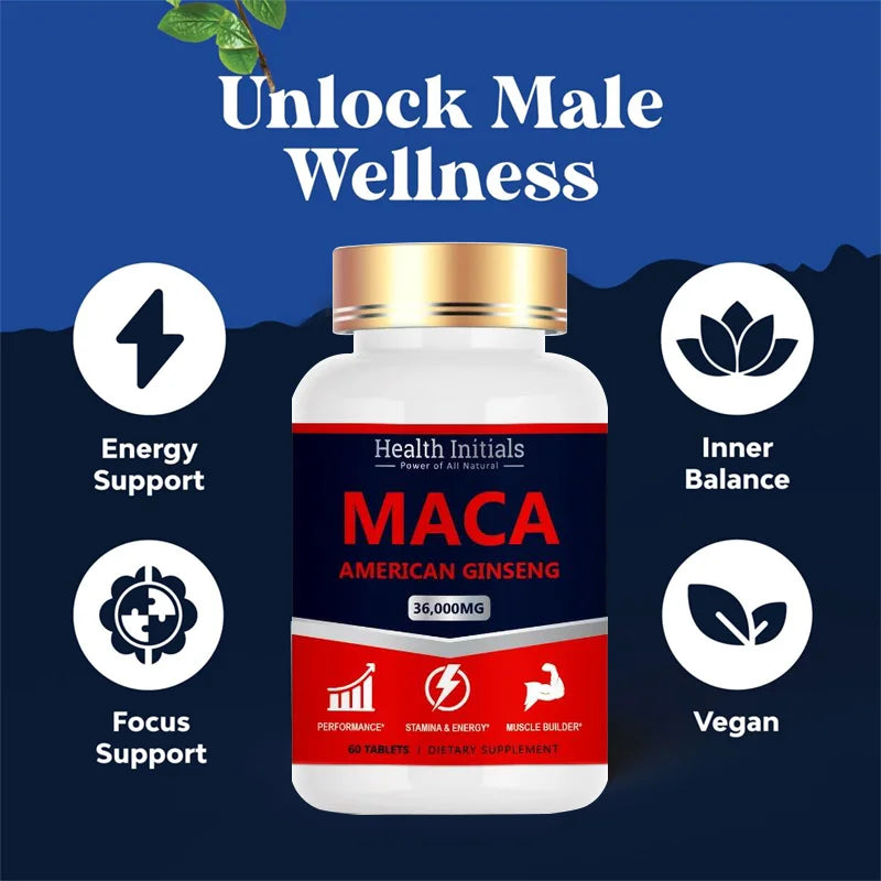 Natural Maca Ginseng Capsules, Peruvian Maca Root + Ginseng Supplement,Erection Supplement for Men