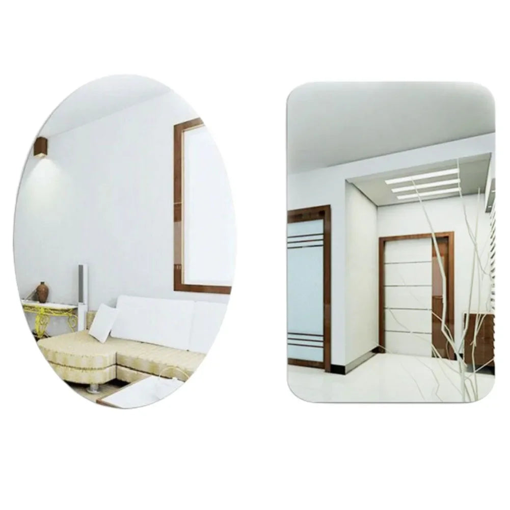 1pcs Oval Square 3D Acrylic Mirror Wall Sticker Self Adhesive For Bathroom Home Decor 27*17cm  Decals, Stickers