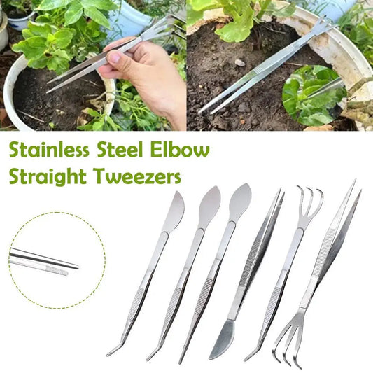 2-in-1  304 Stainless Steel Root Rake With Ergonomical Handle Soil Farming Tool Farming Tweezers For Succulents Bonsai