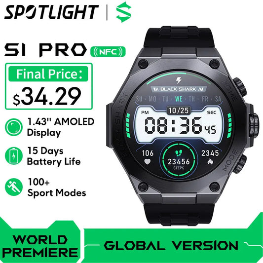 [World Premiere] Global Version Black Shark S1 Pro Smart watch 1.43'' AMOLED Wireless Charging 15 Days Battery Life NFC Chat GPT