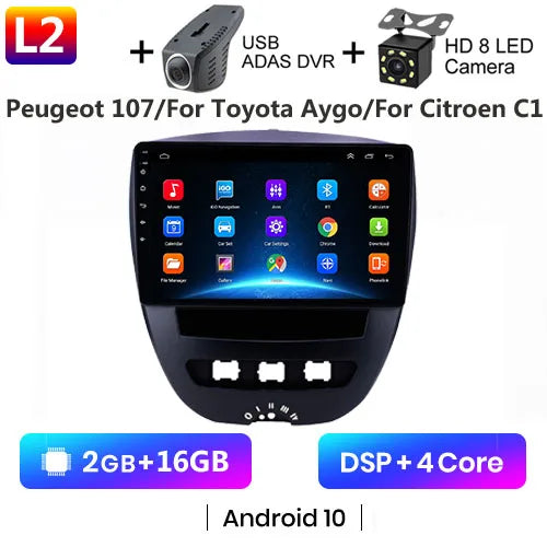 Android 10 2 Din Car Multimedia Player For Peugeot 107 Toyota Aygo Citroen C1 2005-2014 Head Unit Stereo GPS Navigation BT WIFI - Jamboshop.com