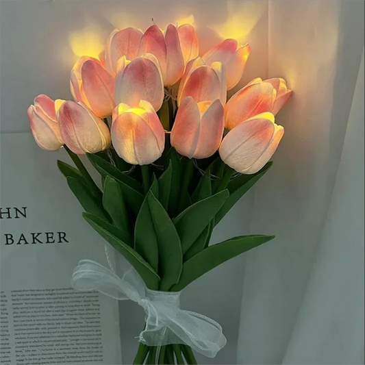 5/10pcs LED Tulips Artificial Flowers PU Tulip Fake Flower Bouquet Night Light for Home Garden Decoration Wedding Birthday Gift - Jamboshop.com