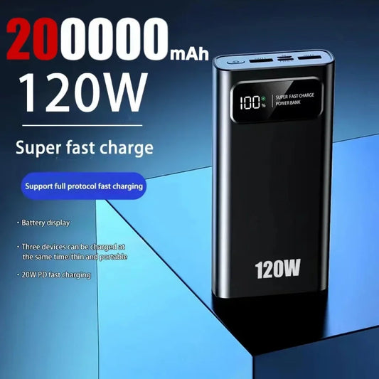 200000mAH 120W Power Bank Super Fast Charging Battery High Capacity Digital Display Power Bank For Iphone 15 14 Samsung Xiaomi