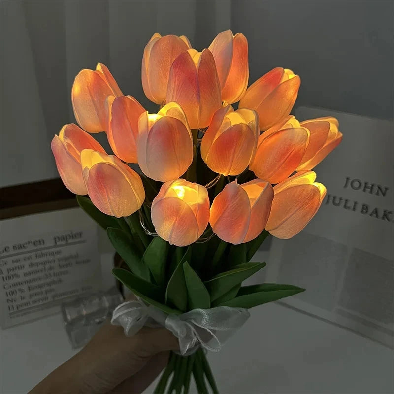 5/10pcs LED Tulips Artificial Flowers PU Tulip Fake Flower Bouquet Night Light for Home Garden Decoration Wedding Birthday Gift - Jamboshop.com