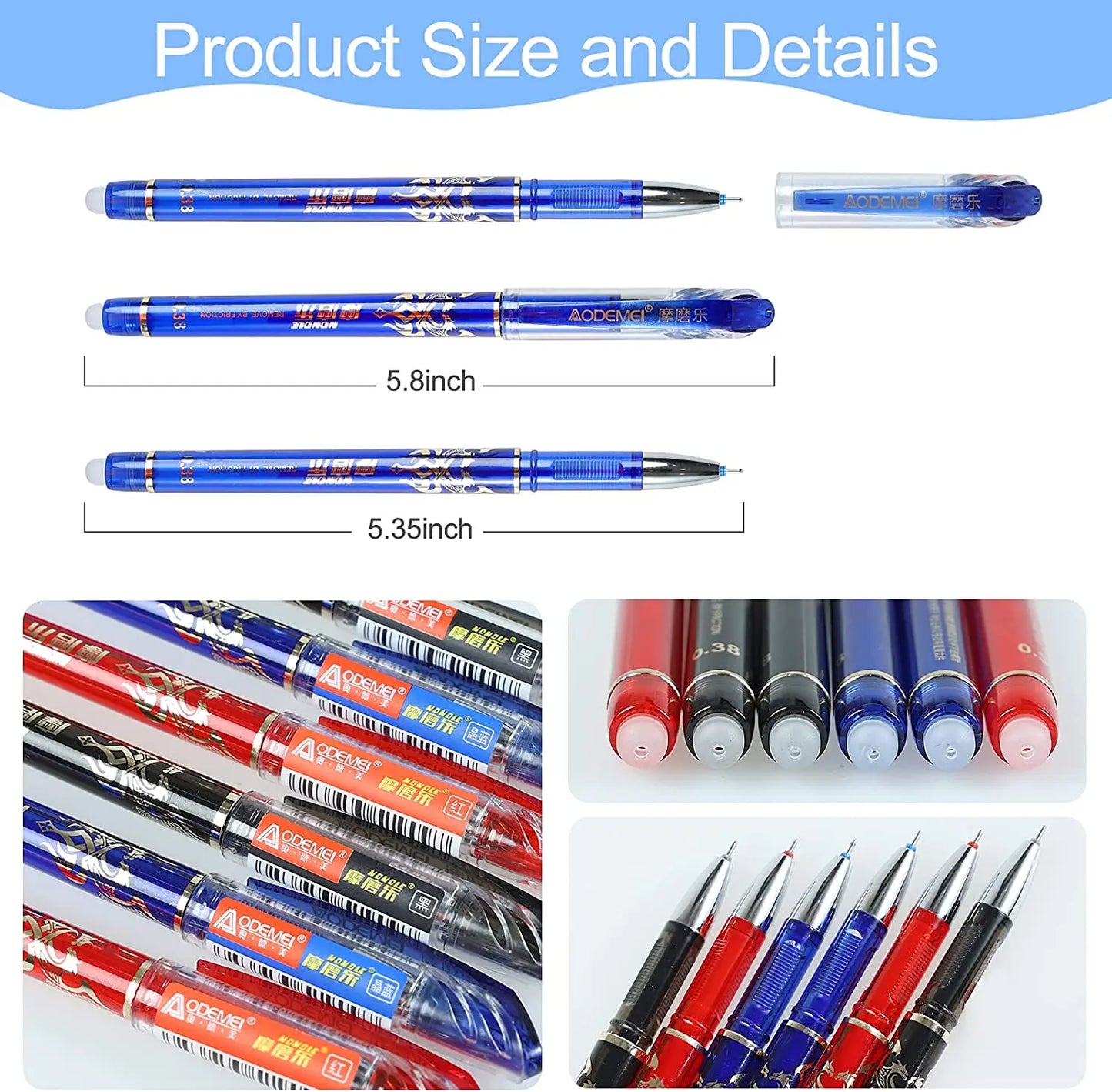 Gel Pen Set Erasable Gel 0.5mm Blue Black Bullet Writing Smooth School Writing Tools Office Supplies Kawaii Stationery