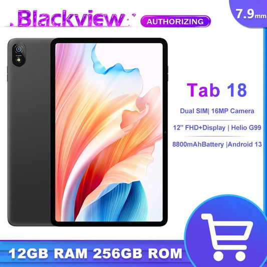 Blackview Tab 18 Tablet 12 inch 2.4K FHD+ Display 12GB+256GB16MP Camera 8800mAh Battery Helio G99 Android 13 Tablets PC