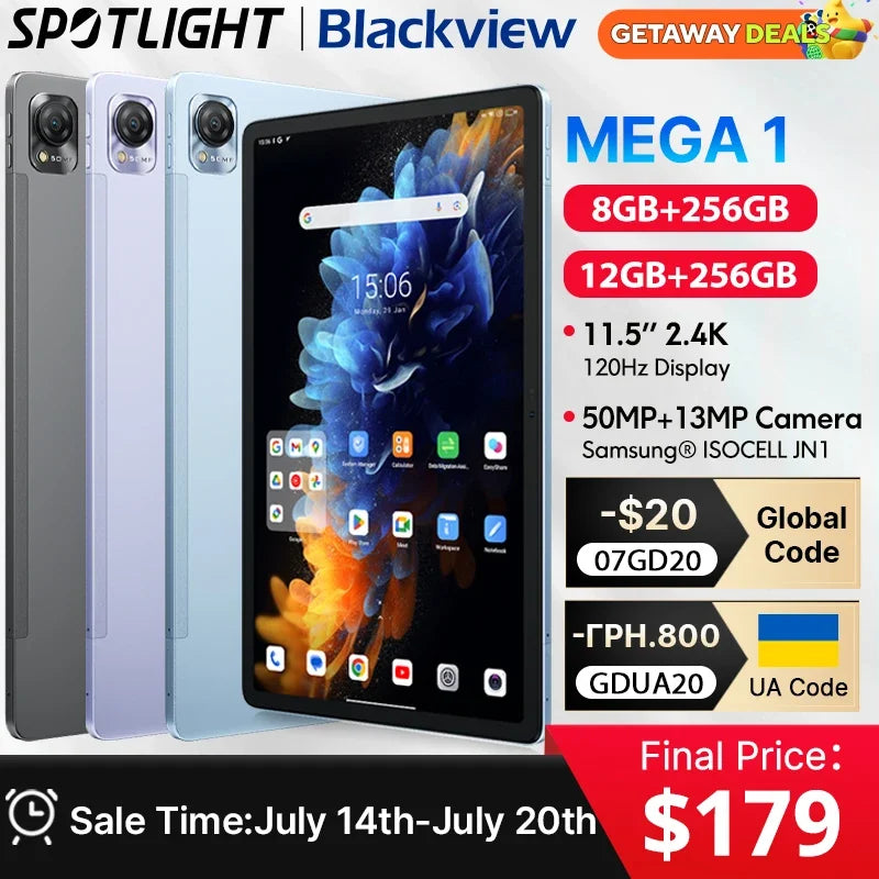 【World Premiere】Blackview MEGA 1 Tablet 11.5 inch 2.4K 120Hz Display 12GB 256GB 8800mAh 50MP+13MP Camera 33W Fast Charging Pad - Jamboshop.com