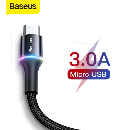Baseus LED Lighting Micro USB Cable 3A Fast Charging Charger Microusb Cable For Samsung Xiaomi Android Mobile Phone Wire Cord - Jamboshop.com