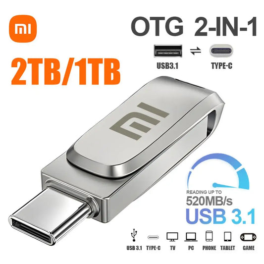 Xiaomi 2TB Metal Usb 3.0 Flash Drives High Speed Pendrive 1TB 512GB Usb Drive Portable SSD Memoria Usb Flash Disk TYPE-C Adapter