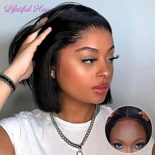 Glueless Bob Hair Wig Human Hair Ready To Wear Straight Transprent 4x4 Lace Closure Wigs For Women Glueless Wigs Human Hair - Jamboshop.com