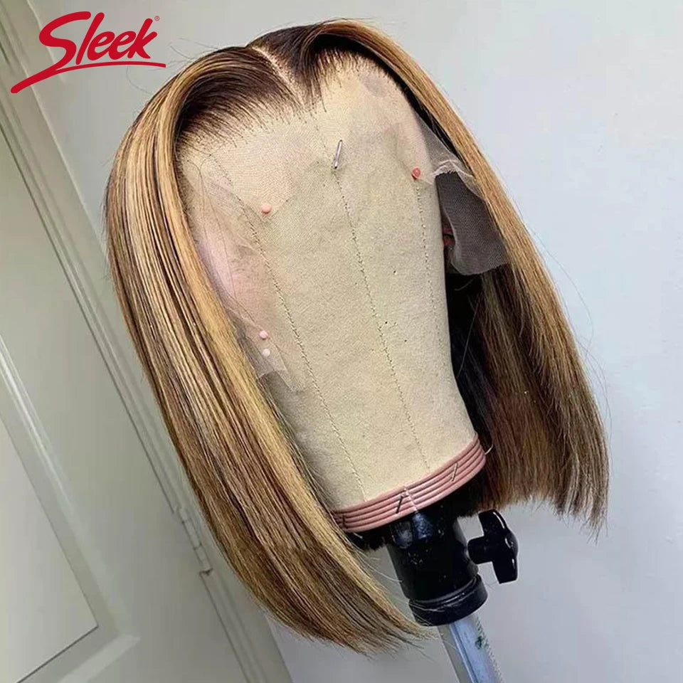 Highlight P4/27 Peruvian Remy Hair Short Bob Ombre Human Hair Wigs Blond Wig Straight Bob Wig 13*6*1 Lace Front Wigs For Women - Jamboshop.com