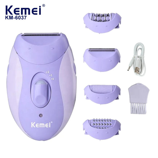 Kemei 4in1 Rechargeable Women Epilator Kit Electric Facial Body Leg Bikini Hair Removal Depilator Female Trimmer Grainer KM-6037