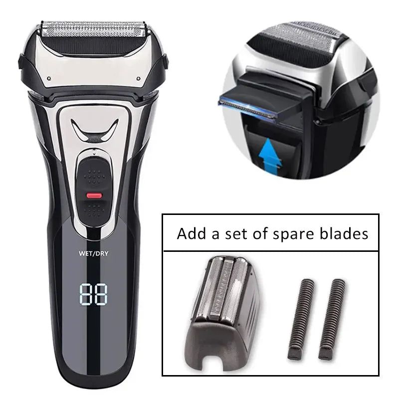 USB Rechargeable Electric Shaver Stainless Steel Shaving Machine Men 3D Triple Floating Blade Razor Shaver Barber Trimmer