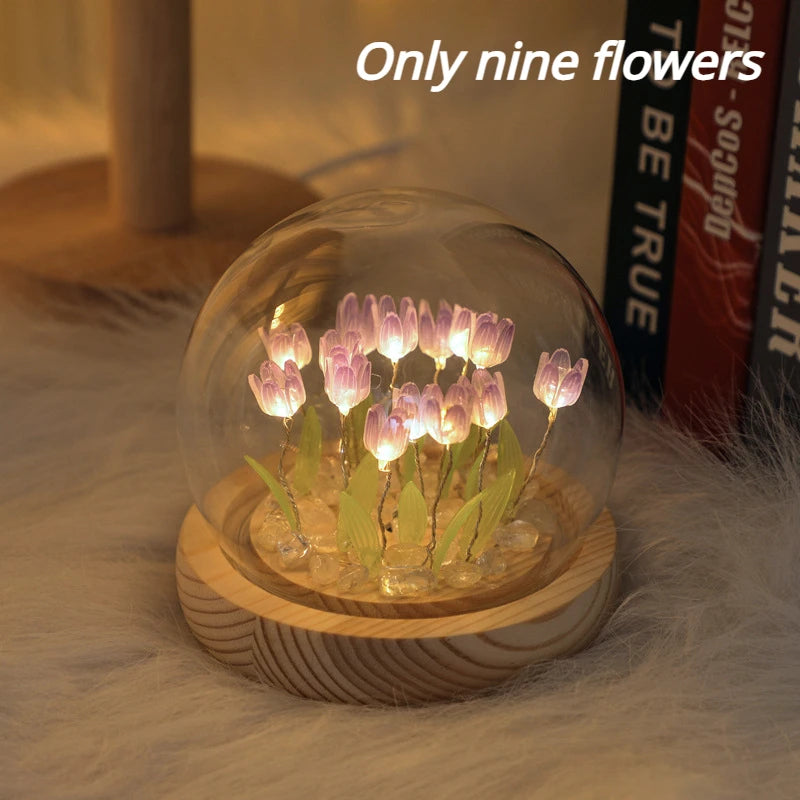 Artificial Tulip Flower Night Light Ornaments Handmade DIY Bedside Lamp LED Night Lamp Bedroom Decor Birthday Gifts Table Lamp - Jamboshop.com