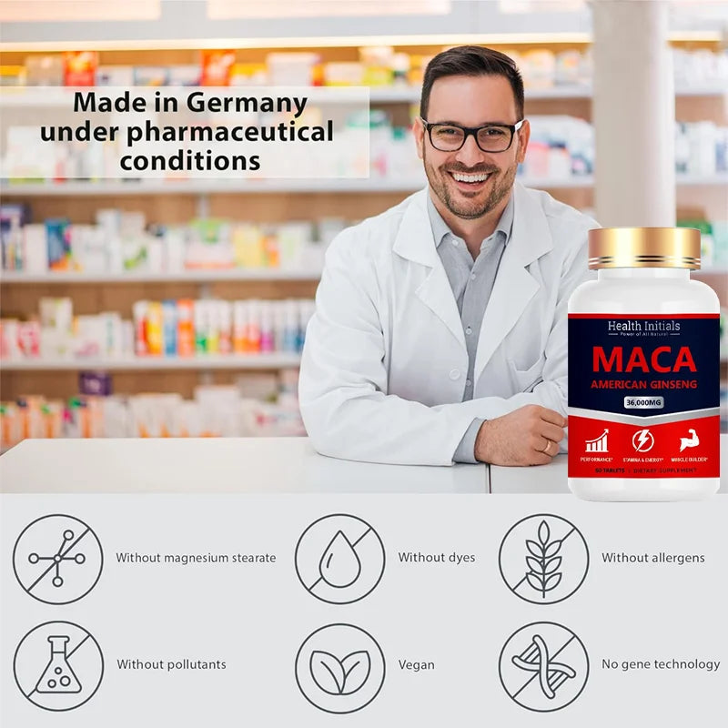 Natural Maca Ginseng Capsules, Peruvian Maca Root + Ginseng Supplement,Erection Supplement for Men