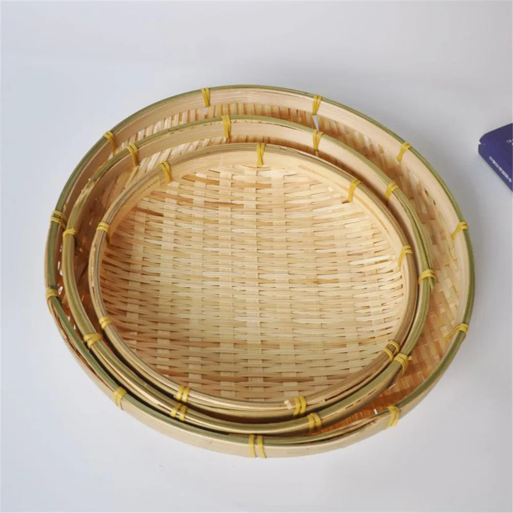 Handmade Weaving Bamboo Sieve Raft Round Dustpan Storage Trays Basket DIY Home Decor Fruit Bread Basket Kitchen Storage - Jamboshop.com