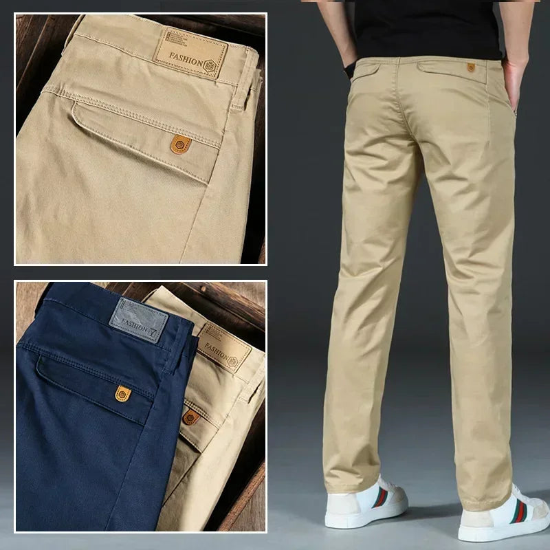 Straight Casual Pants Men Clothing Cotton Khaki Roayl Blue Trousers For Male 2023 Spring Autumn Black Pants Regular Fit