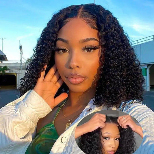 Wear and Go Glueless Wigs Short Bob Wig Human Hair Kinky Curly Upgraded NoGlue 13x4 Lace Frontal Wigs Human Hair for Black Women - Jamboshop.com